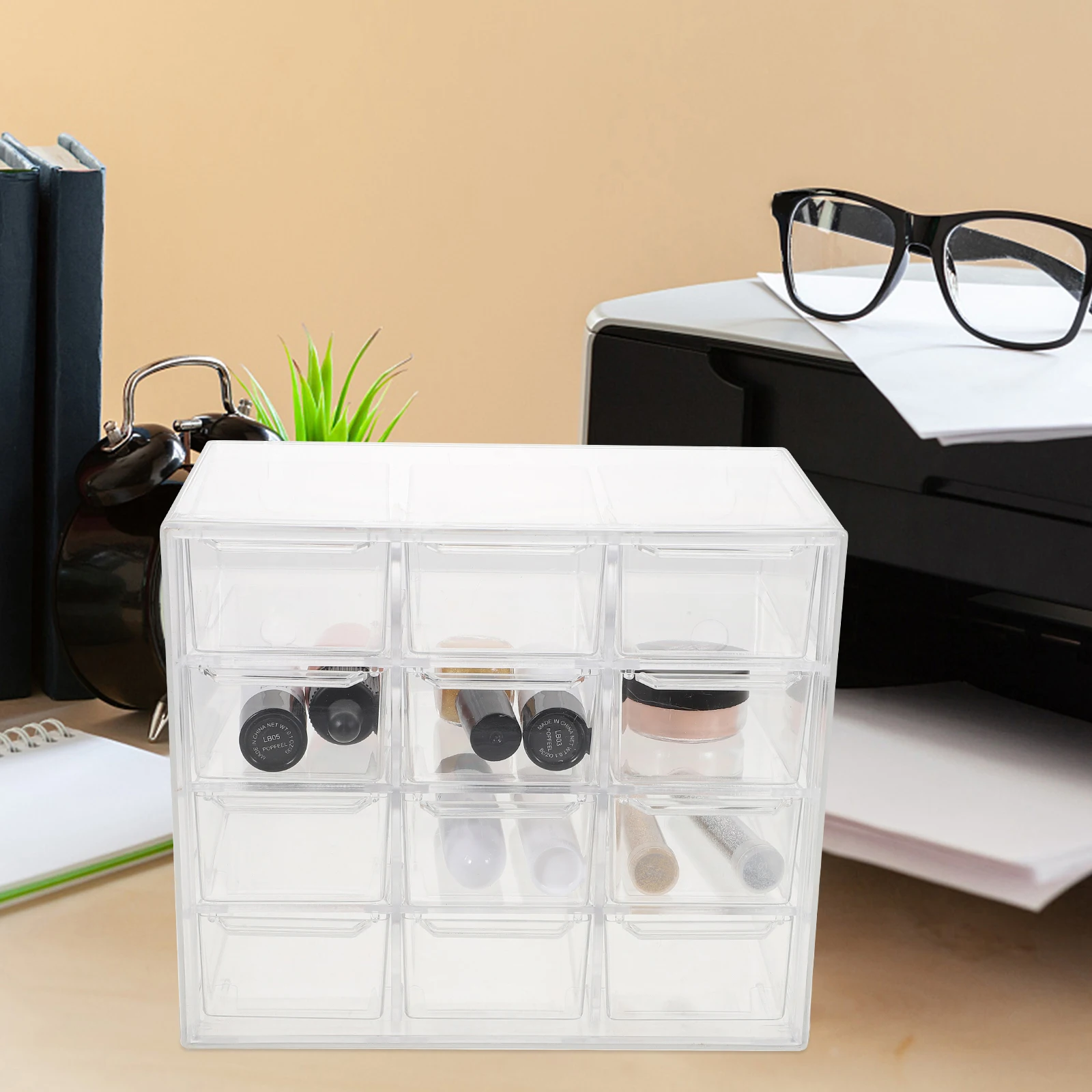 Transparent 12-Grid Dustproof Storage Box for Desktop Drawer Style Jewelry Organizer Plastic Stationery