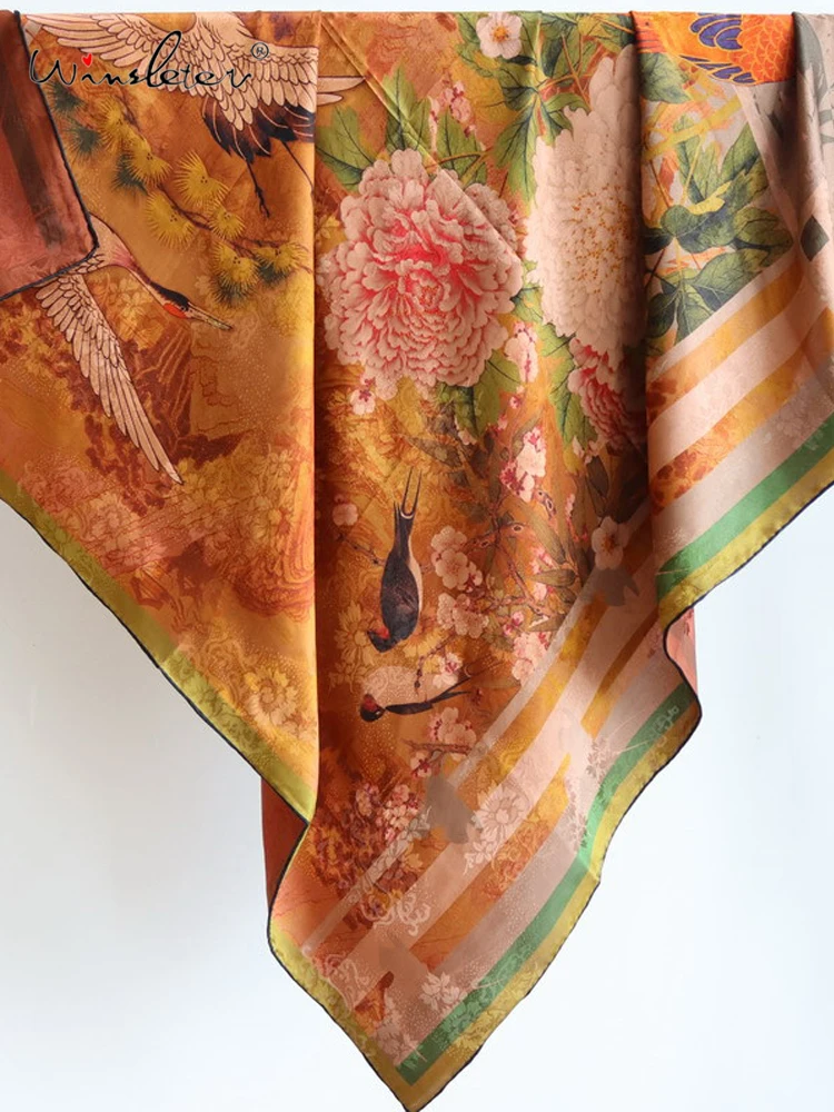 Winsleter-100%Real Silk Watered Gauze Elegant Scarf, 108*108CM Jacquard, Mom Temperament Shawl Scarves, 2026 Spring New A62251CC