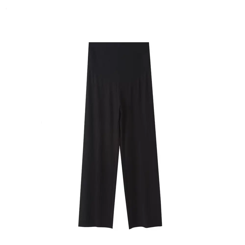 Pantalones sueltos de pierna recta, pantalones informales de cintura alta con sensación caída, pantalones de entrenamiento para embarazadas, pantalones de pierna ancha de seda helada para mujer