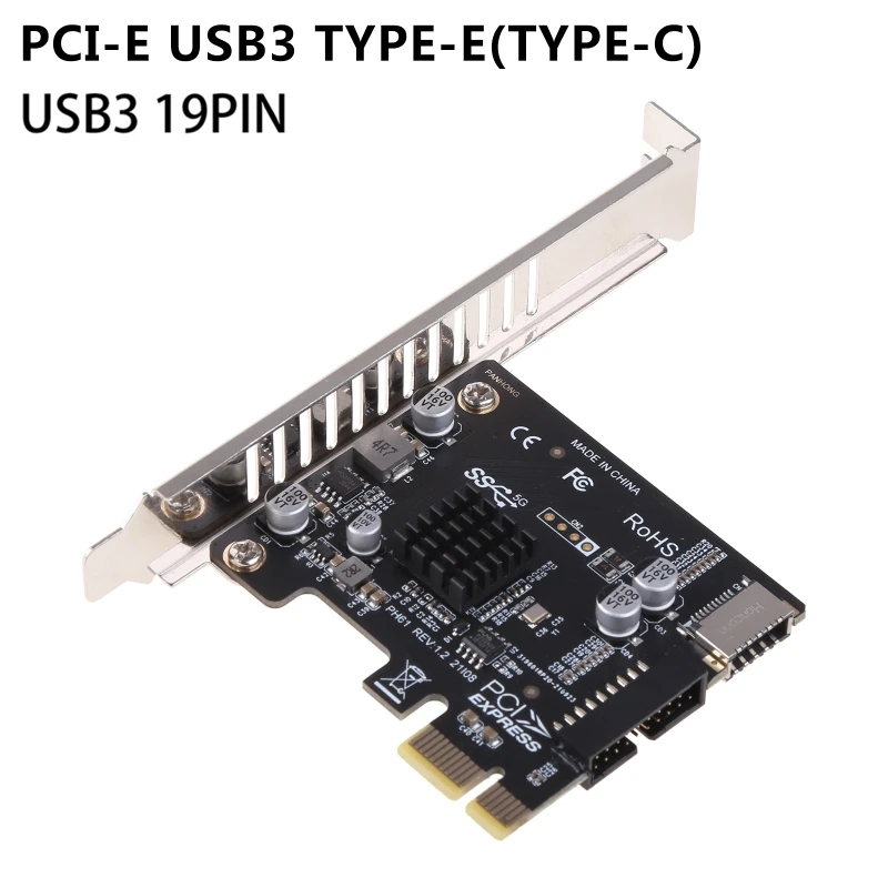 PCI-E to USB 3.0 Expansion Card 5Gpbs Type E PCI Express Card 19/20 Pin Header for Type C Front Panel Mount Adapter