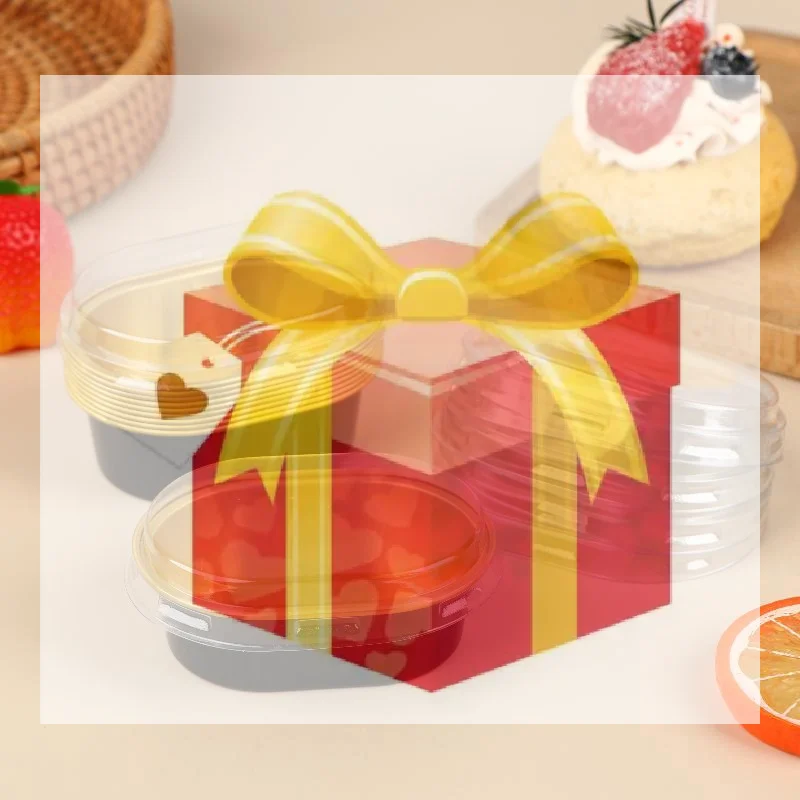 

【HG】100Pcs 68ML Aluminum Foil Oval Non-Stick Baking Cups Cake Containers With Clear Lids Heat Resistant For Cakes