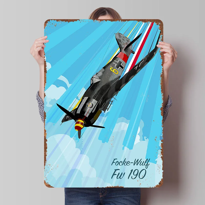 Póster con Impresión Pop Art del Focke Wulf Fw 190, Arte de Pared Retro Personalizado, Letreros Metálicos Vintage para Habitación, Decoración Moderna para el Hogar, Lujo