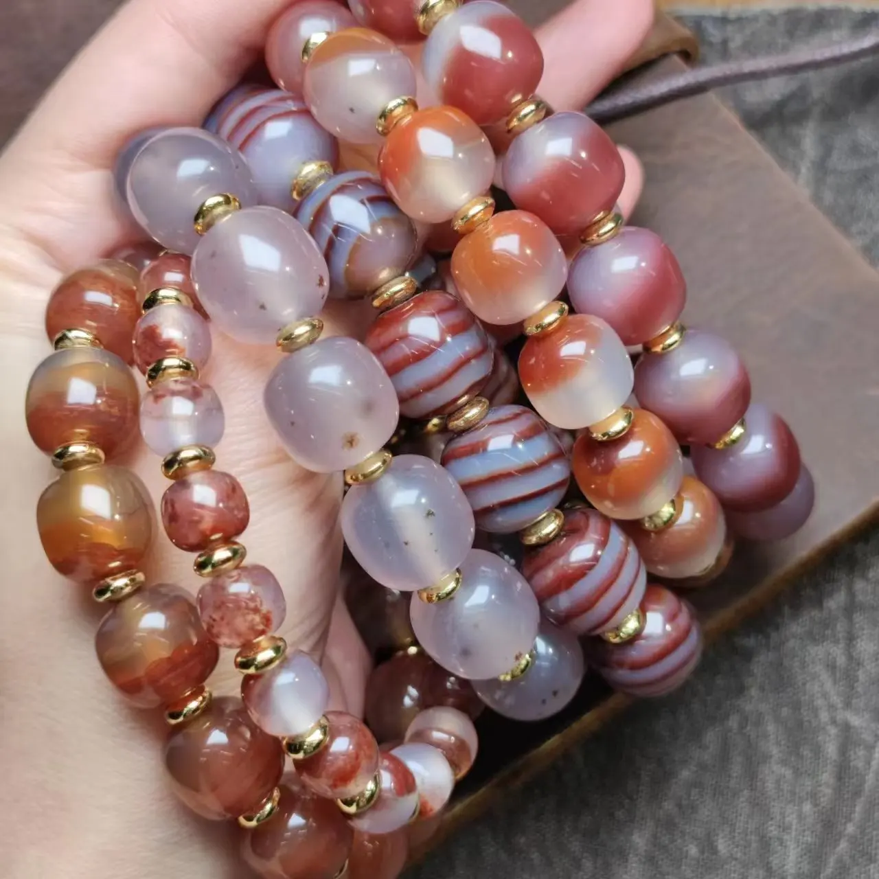 

1pcs/lot natural cinnabar thread beads striped agate abacus beads bracelet both sexes multiple style Accessories jewelry rare