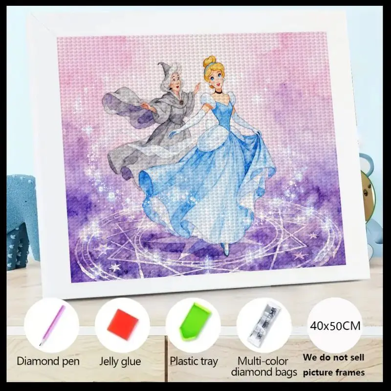 

1 шт. 5D DIY комплект алмазной живописи, Золушка и Фея, крестная мать, волшебная принцесса, фэнтези, полная круглая дрель, стразы, кристалл, драгоценный камень A