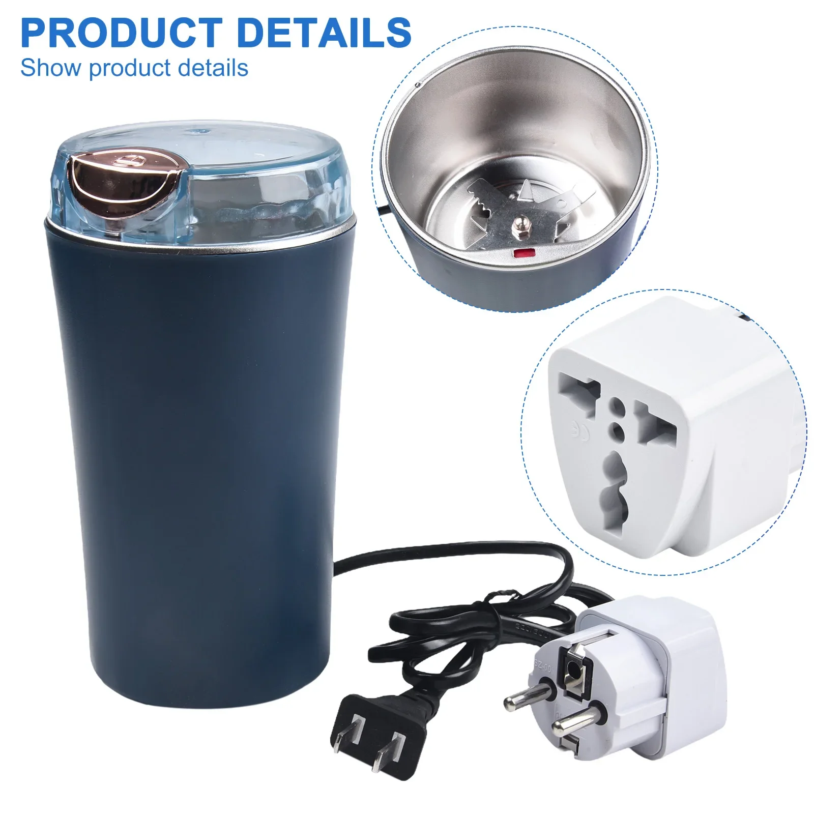 Stainless Steel Coffee Nuts Beans Grains Mill Herbs Grinder Lightweight and Portable Double Stirring Blades Quick Grinding