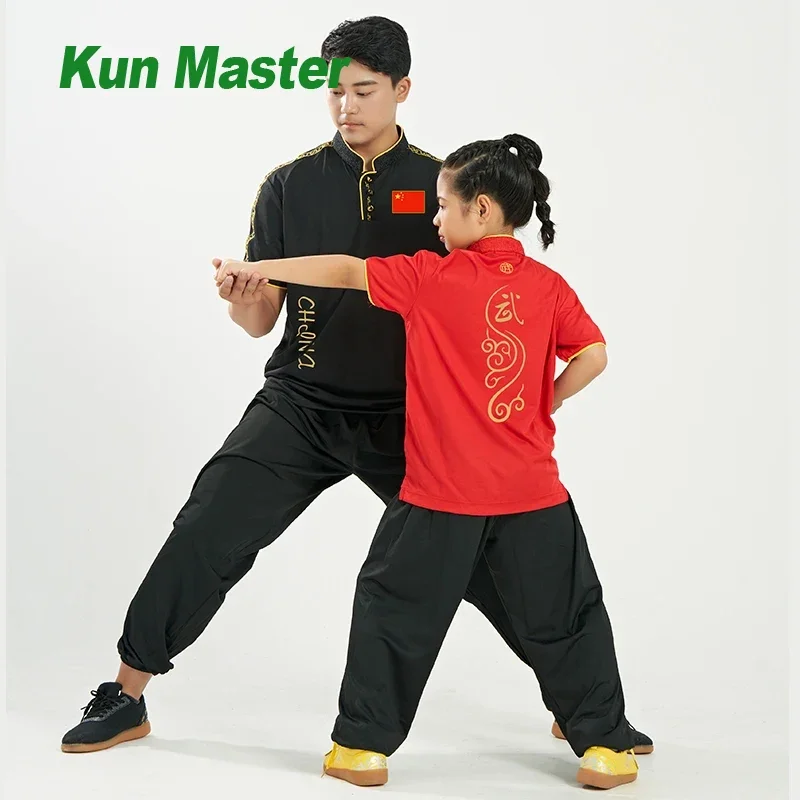 Kun Master Adults And Children Elastic Martial Art Uniform Tai Chi Clothes Wushu Clothing Short Sleeve Kung Fu Dress 2023 New