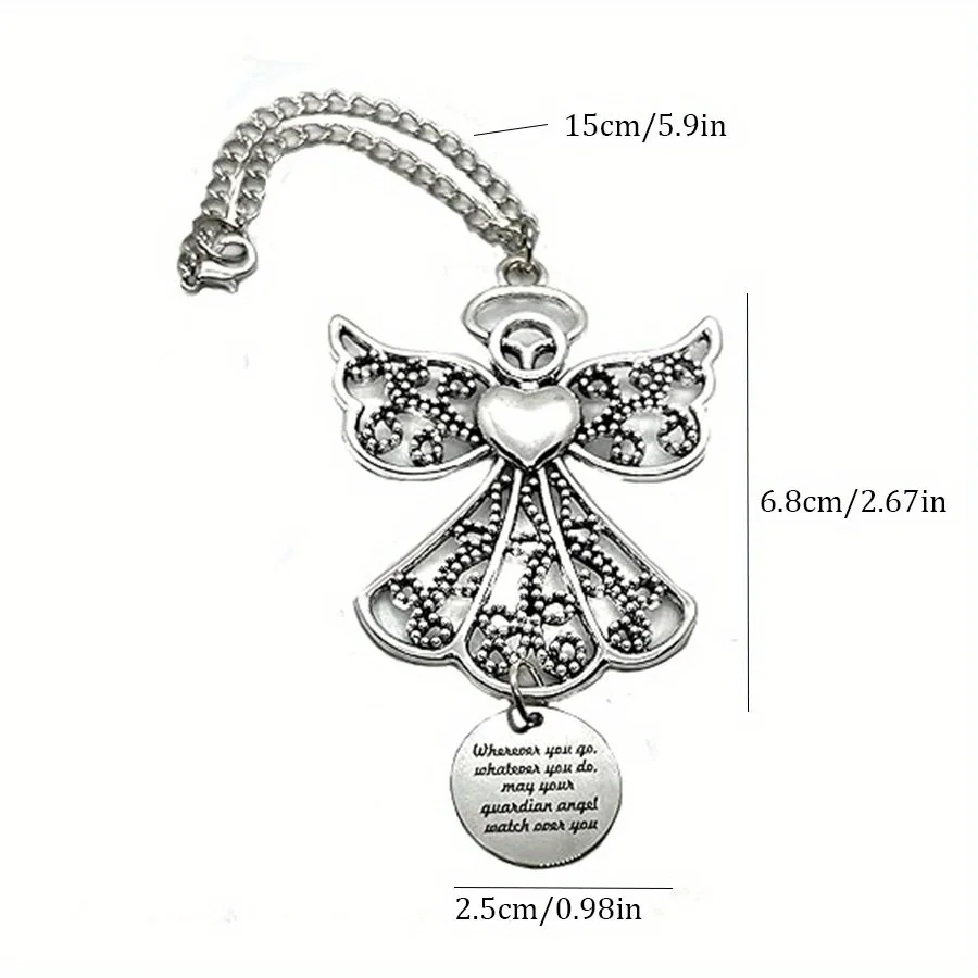 [Intricate Design] Guardian Angel Car Charm| Stainless Steel| Heart-Shaped Wing Design| Engraved Message| Decorative Pendant| Car Vent Decorations