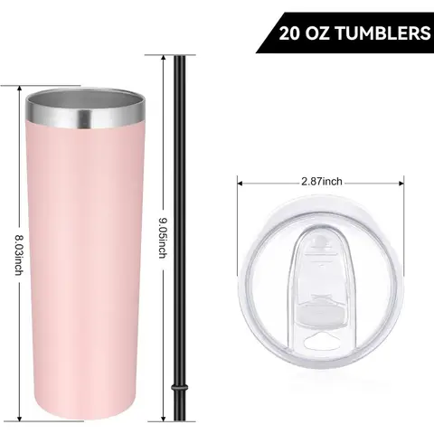 स्टेनलेस स्टील पतला गिलास, ढक्कन और स्ट्रॉ के साथ 20 औंस वैक्यूम इंसुलेटेड गिलास, दोहरी दीवार कॉफी कप, ठंड के लिए यात्रा मग 10 best sales 20 औंस का गिलास - №2