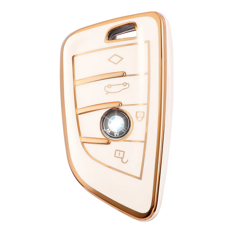 Car Remote Key Case Holder Gold Frame Design Auto Car Keys Shell TPU 4 Button Keychain for BMW A Series B Series Accessories