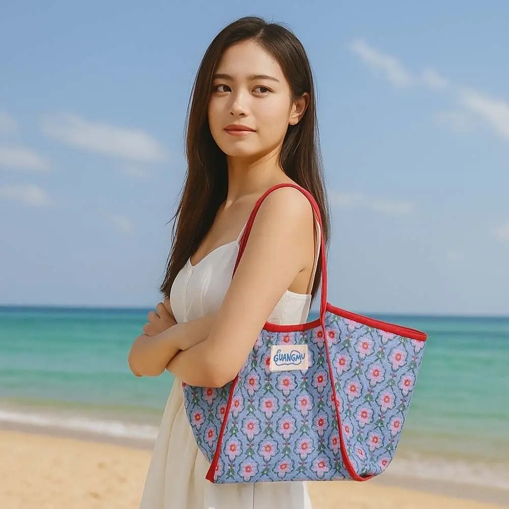 

Breathable Contrast Color Tote Bag Hollowed Out Fluorescence Color Floral Mesh Shoulder Pouch Transparent Polyester