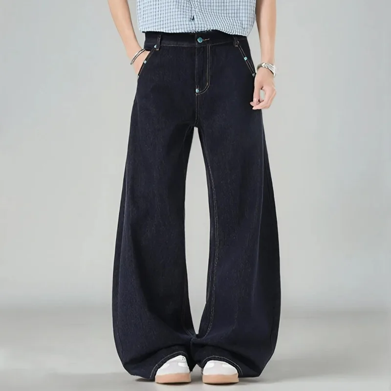 

Men's High Street Denim Pants American Retro Baggy Fit Turquoise Original Color Men Jeans Versatile Comfortable Casual Trousers