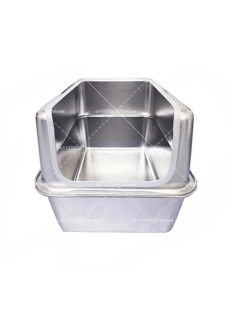Extra-Large 60cm Cat Litter Box Stainless Steel Cat Poop Tray Raised Fence Cat Toilet Odor-Proof Anti-Splash Pet Litter Box
