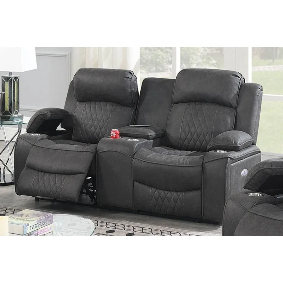 Power Motion Loveseat 1 قطعة أذرع تخزين جل الفحم المعاصر مع حامل الكأس أثاث غرفة المعيشة
