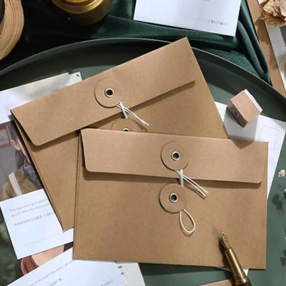 20pcs with String Tie Closure Clasp Kraft Paper Envelopes Retro European Style Vintage Brown Envelopes Invitation Card Exquisite