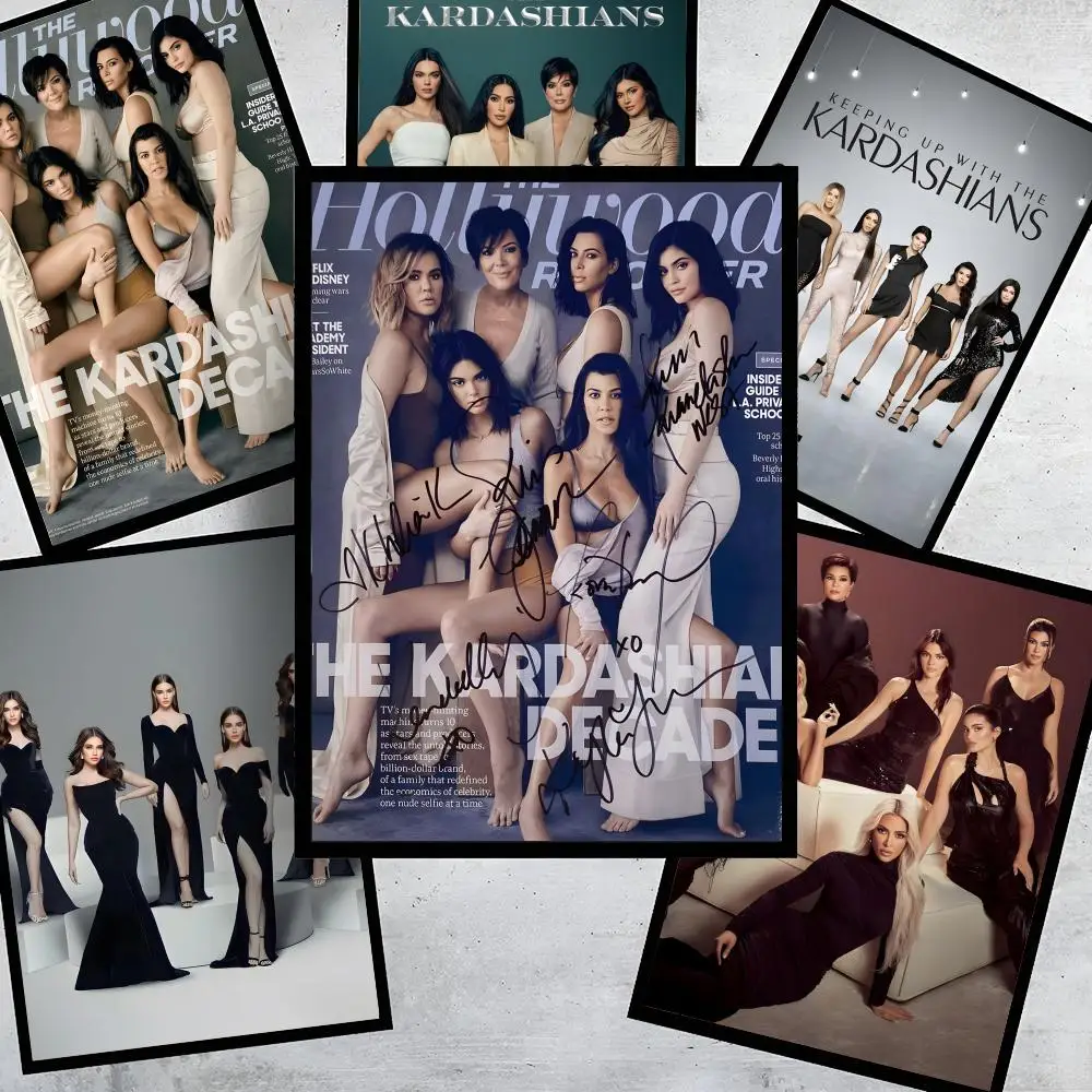 Stars Kim K-Kardashian Family Poster Stickers HD Painting Self-Adhesive Art for Bedroom Room Home Decor Modern Wall Decals Gift