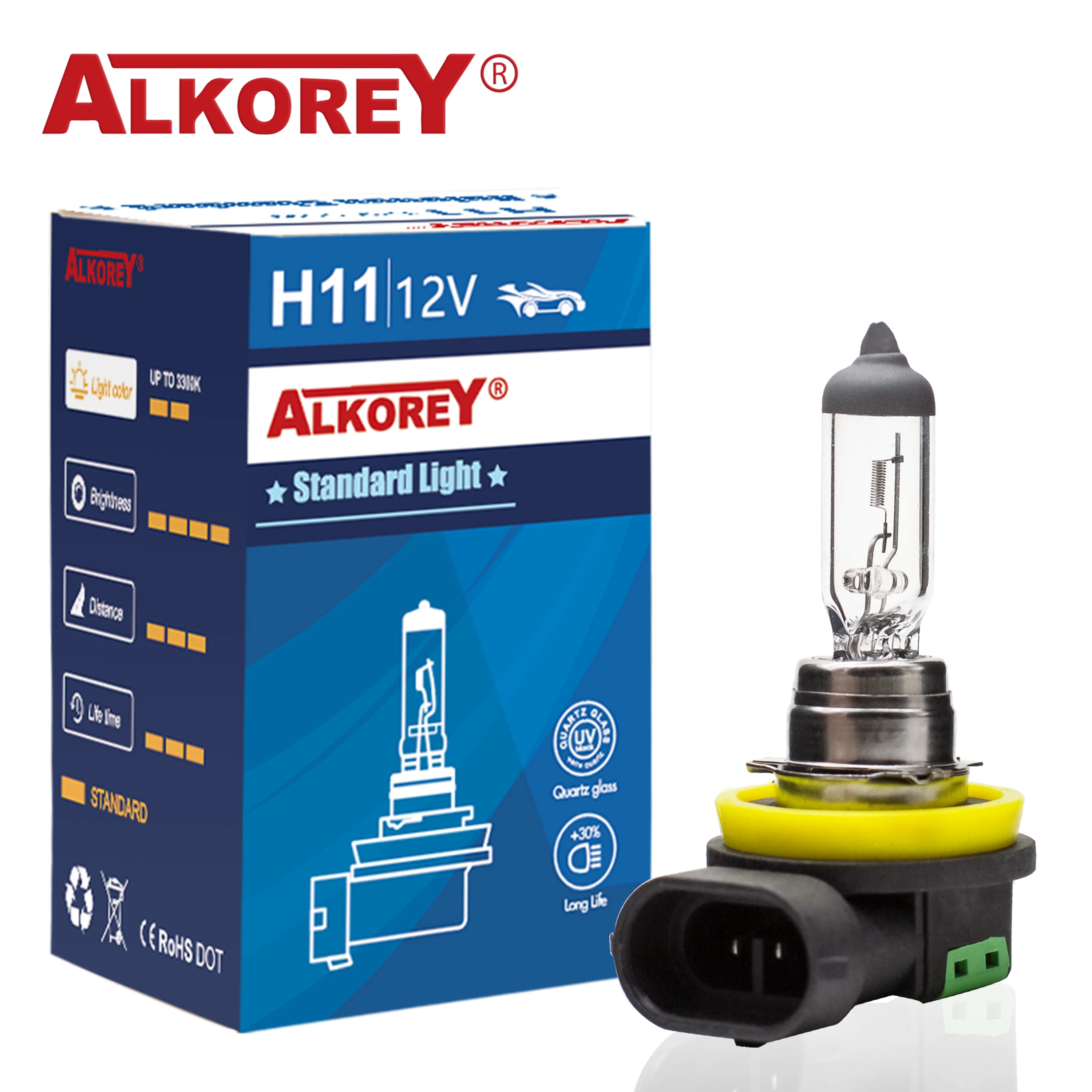 Alkorey 2PCS H11 12V 55W Clear Auto Headlight Bulbs Warm White 3350K Car Fog Lights Driving Lamp Halogen Lamps