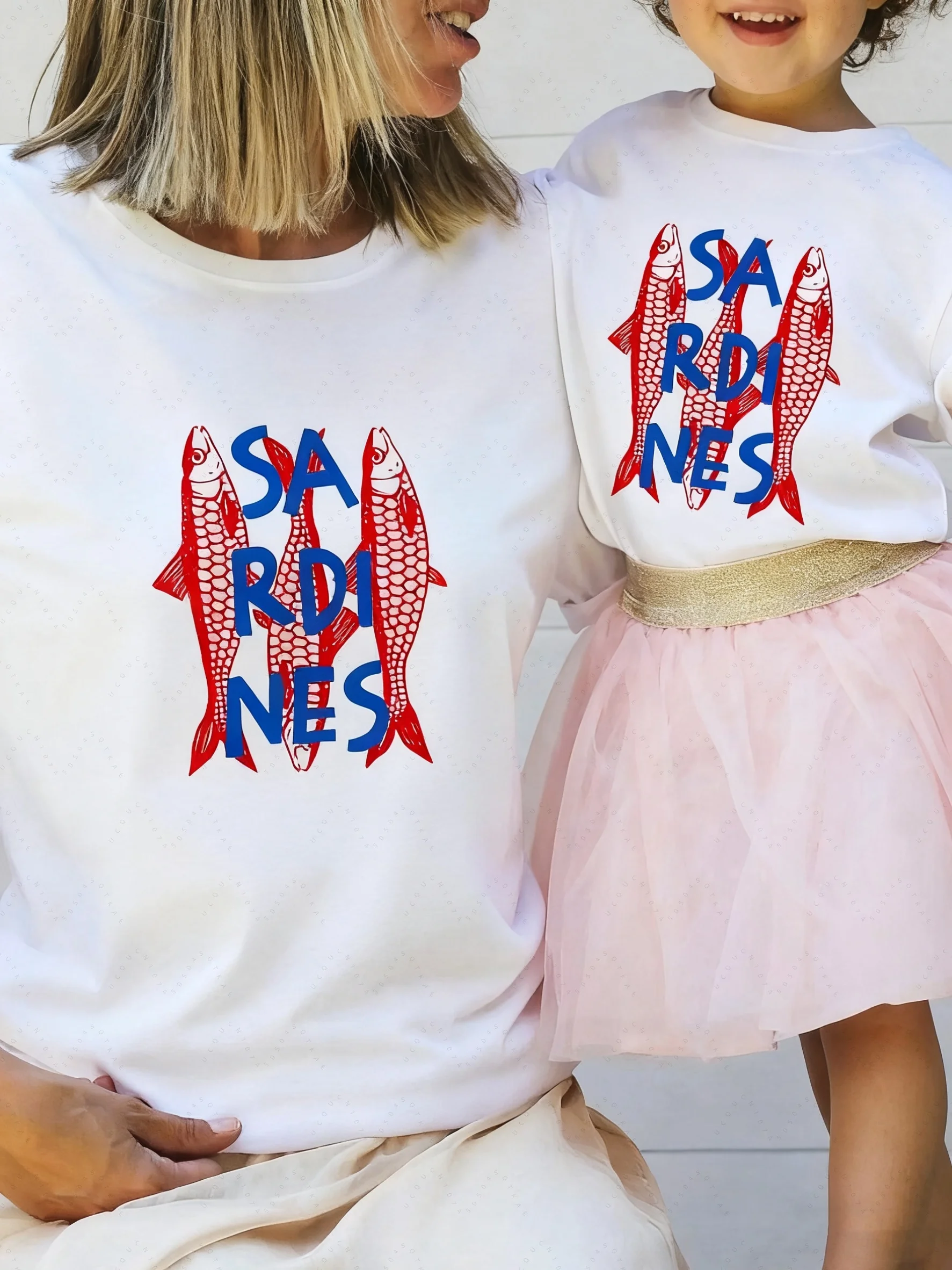 

Sardine Letter Printed T-Shirts Are Casual And Versatile Suitable For Daily Wear Summer And Autumn Outing Parent-Child Clothes
