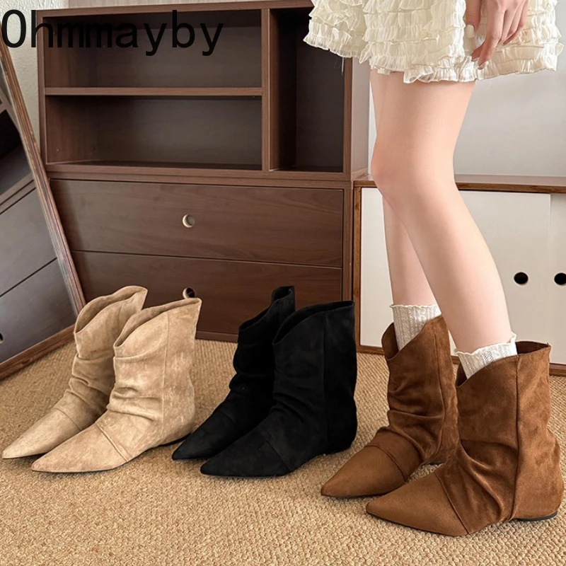 

Винтажный дизайн, женские ботильоны с острым носком, модные короткие ботильоны без шнуровки, осенне-зимняя женская обувь