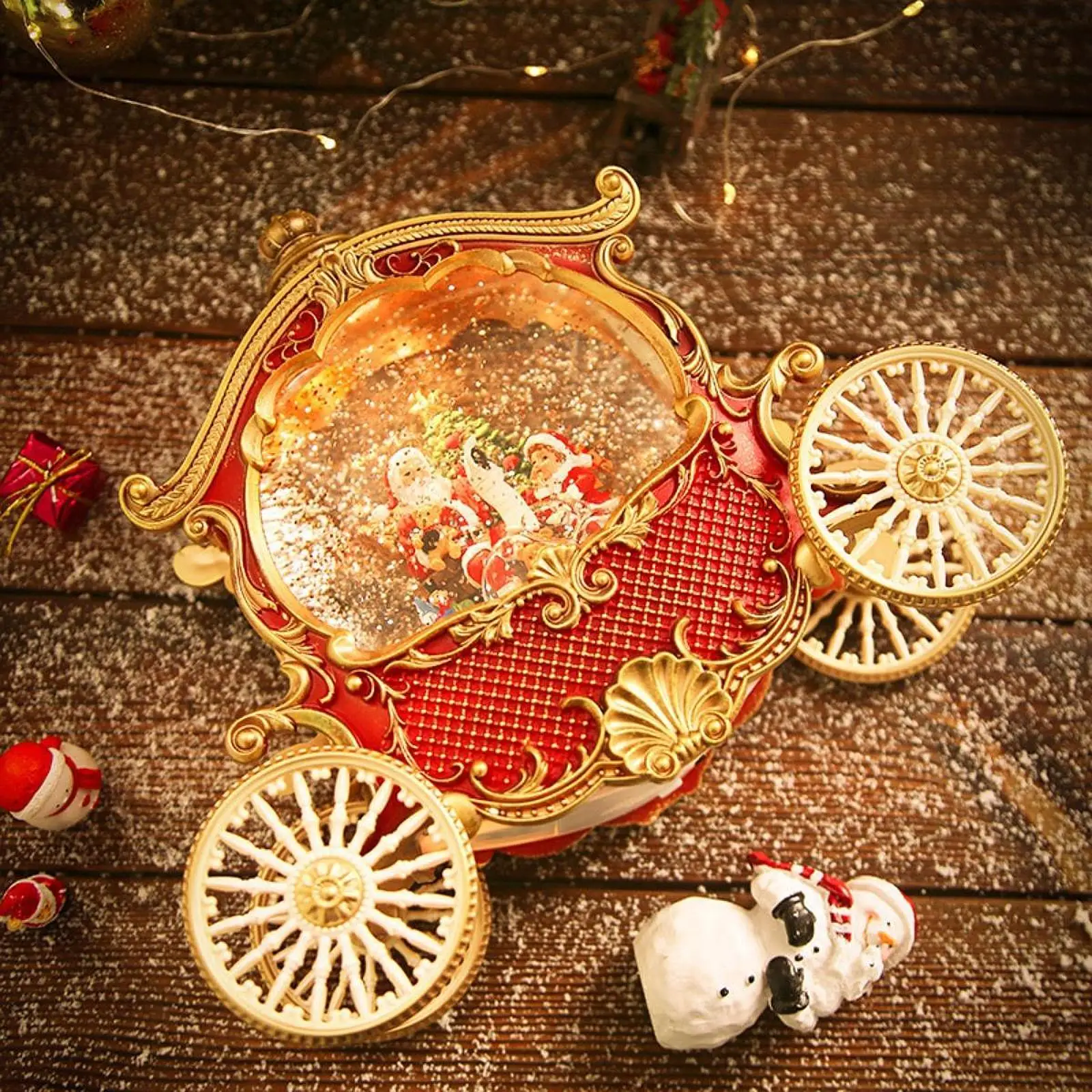 Holiday Carriage Snow Globe with Music and Light for Outdoor Christmas Decoration and Winter Room Decor