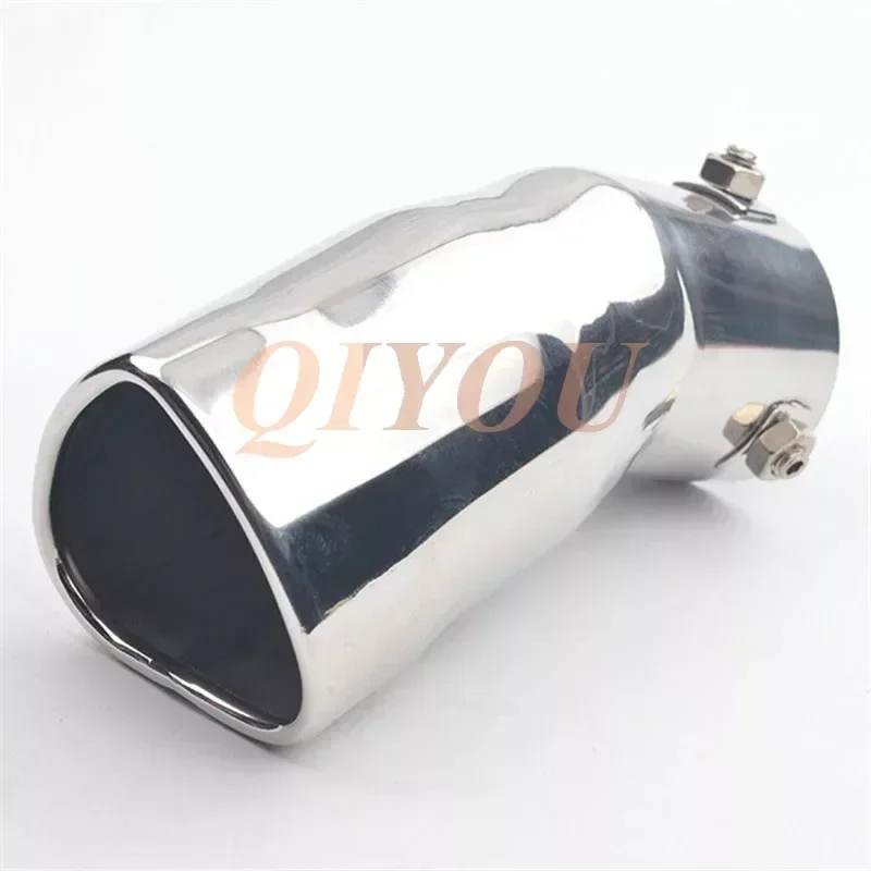 Bright Silver Stainless Steel Bolt-on Exhaust Tip for Bend Muffler Pipe, Heart Shaped Cut, 63mm Inlet, 72mm Outlet, 120mm Long