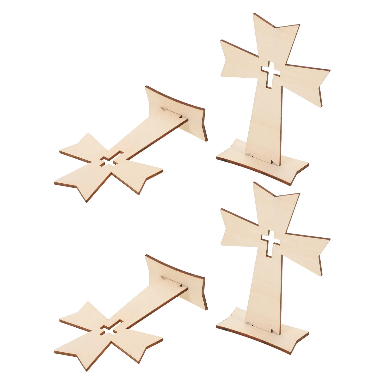 4Pcs Wooden Religious Cross Decor Small Standing Table Cross for Altar Worship Space Baptismal Ornament Christian Home Decor