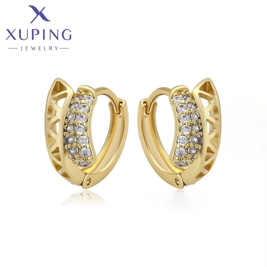 Xuping Jewelry New Arrival Copper Simple Style with Stone Light Gold Color Hoop Earrings for Women Girl Party Gift X000795007