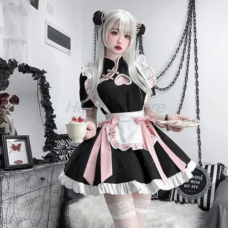 2025 New Chinese Style Maid Lolita Cosplay Costume Women Sweetheart Cheongsam Dress Halloween Party Waitress Role Play Anima ❤ ❤