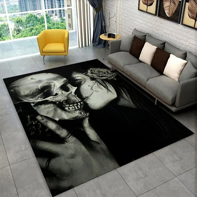 Gothic Skull Dead Girl Horror Female Large Area Rug Non-slip Carpet for Bedroom Living Room Sofa Doormat Home Decor Floor Mat
