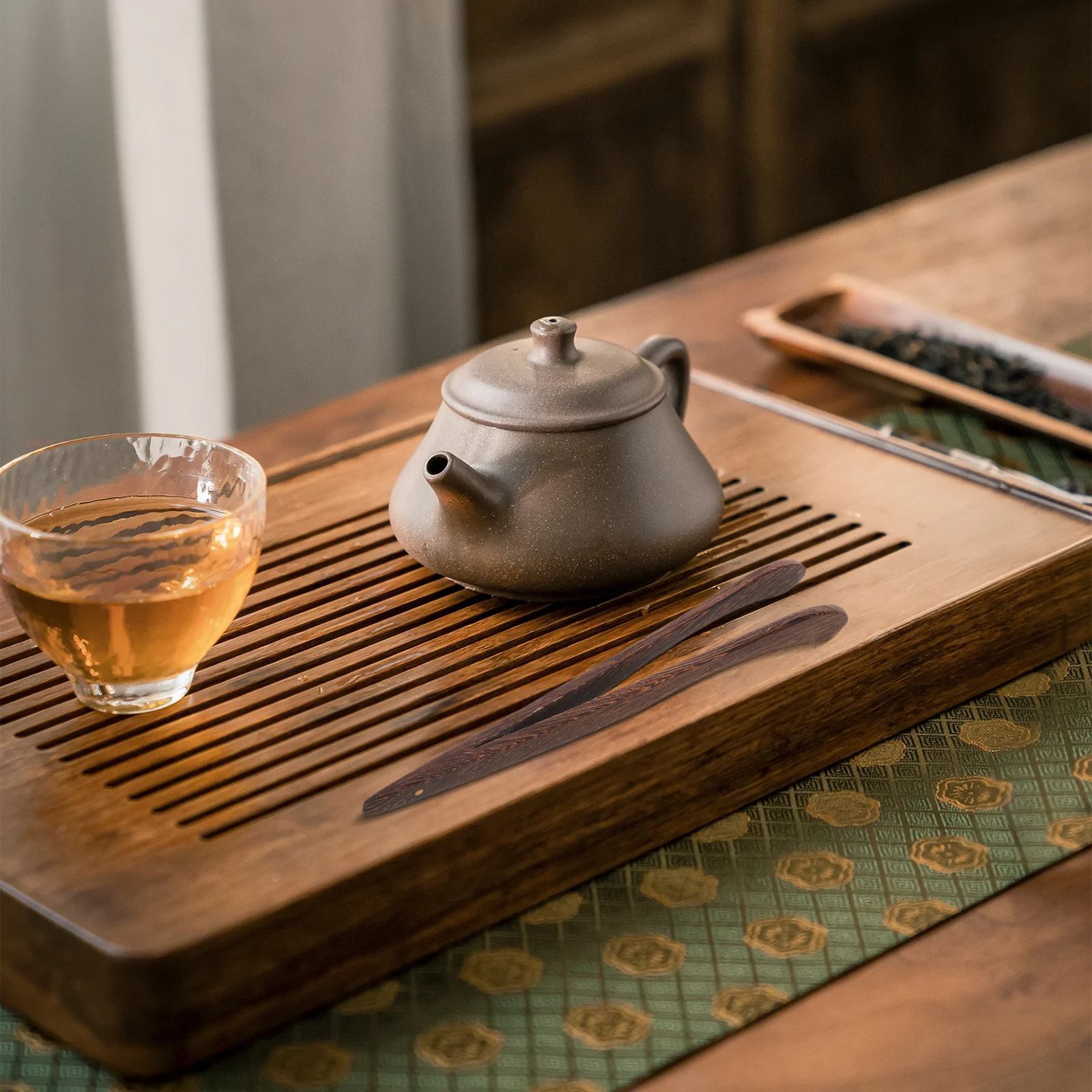 

Wooden Chicken Wing Tea Tong Ribbed Grip Curved Tip Tea Ceremony Tongs Teacup Clip Portable Kitchen Tool Bamboo Tongs