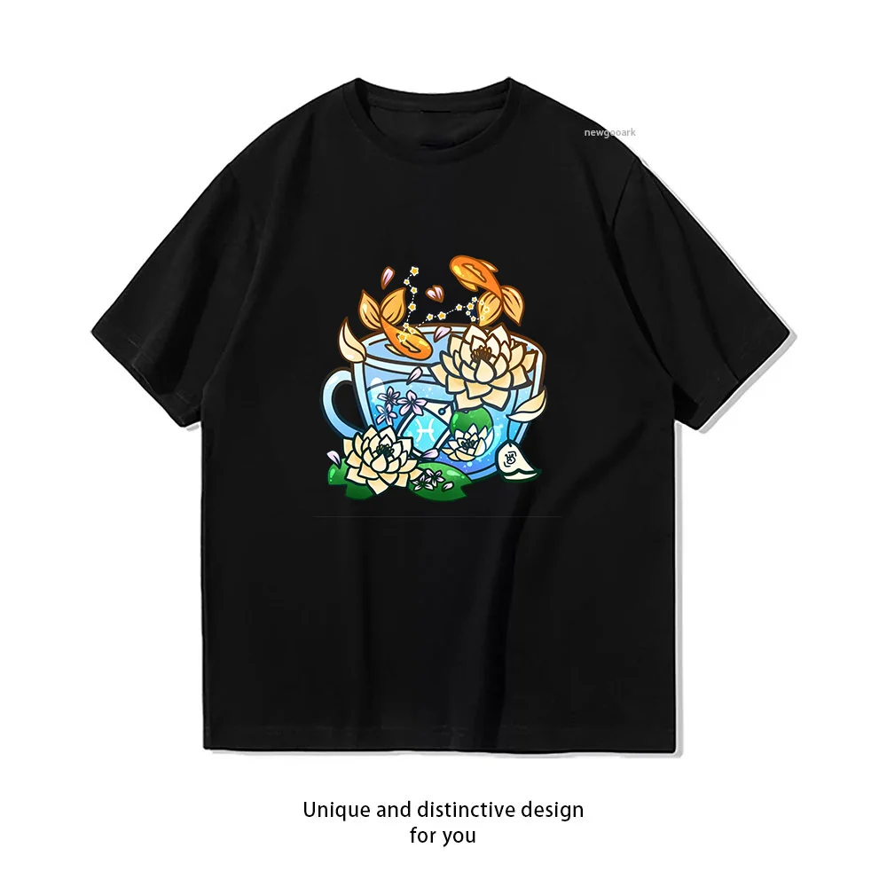 Pisces Zodiac Teacup T-shirt woman man Casual cotton graphic t shirts Adult streetwear camisetas tops tee Short-sleev