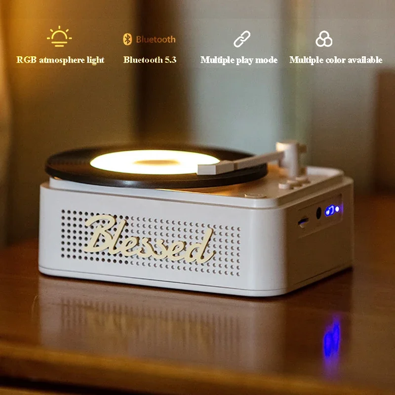 Классическая винтажная Bluetooth-колонка: миниатюрная портативная стереосистема в ретро-стиле с объемным звуком, красочным ночником и слотом для TF-карты