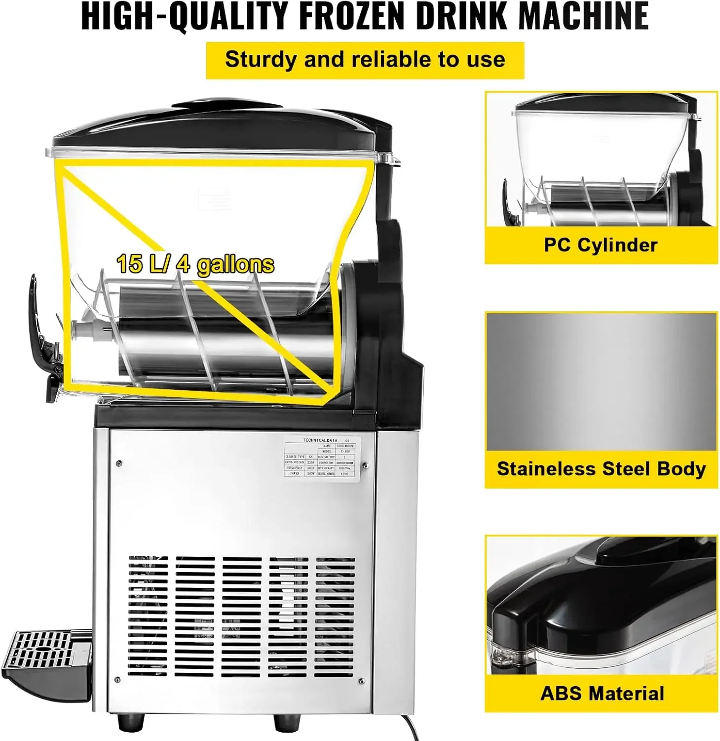 Máquina, máquina granizada comercial de 1 tanque de 15L, máquina para hacer bebidas congeladas con batidos de acero inoxidable, 500W 110V para cafeterías de supermercados