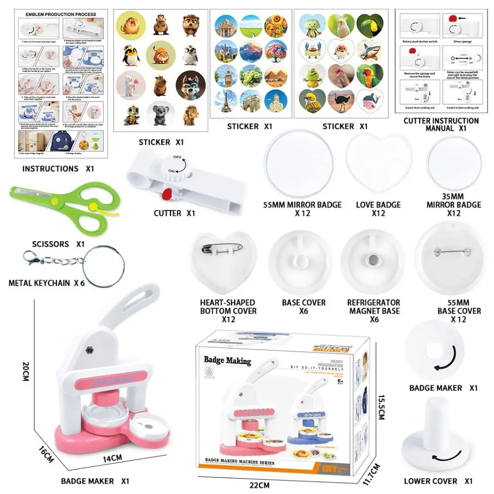 Máquina para hacer botones DIY mejorada, Kit de punzonado de insignias con 86 Uds. De piezas de botones, máquina de prensado de pines, máquina para hacer imanes para niños
