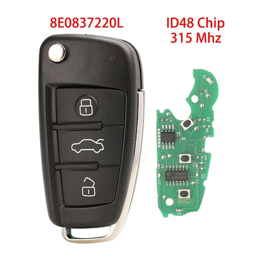 jingyuqin Neuer Ersatz-Fernbedienungsschlüssel für Audi A4 2002-2010 8E0837220L 4427A-4073A MYJ-4073A 315 MHz ASK ID48 Chip