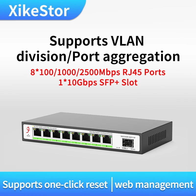 XikeStor-Interruptor de red Ethernet, conmutador de 8 puertos 2,5G gestionado y no gestionado, 2,5G, RJ45, 10G, SFP +, ranura