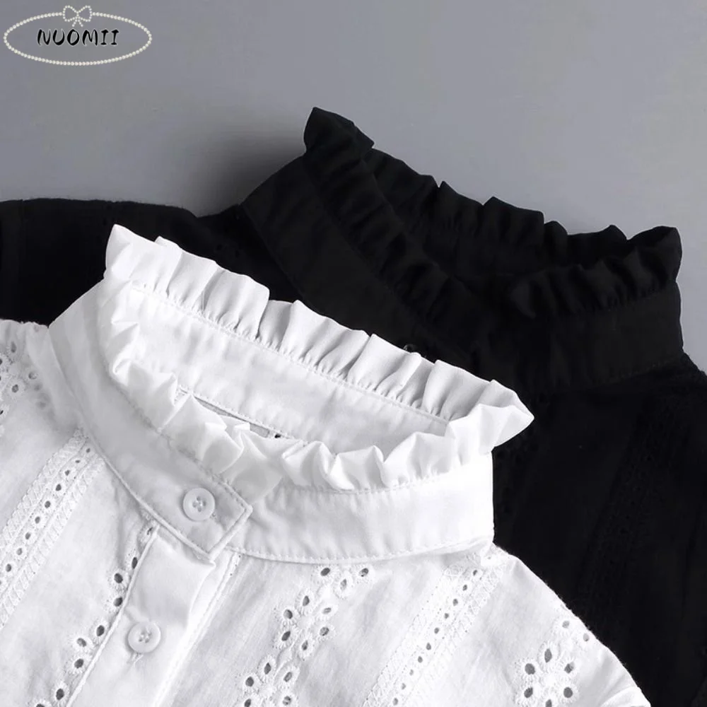 

Ретро-белый съемный воротник-стойка из жаккарда с черным кружевом, полупрозрачная блузка в корейском стиле, имитация воротника для женщин