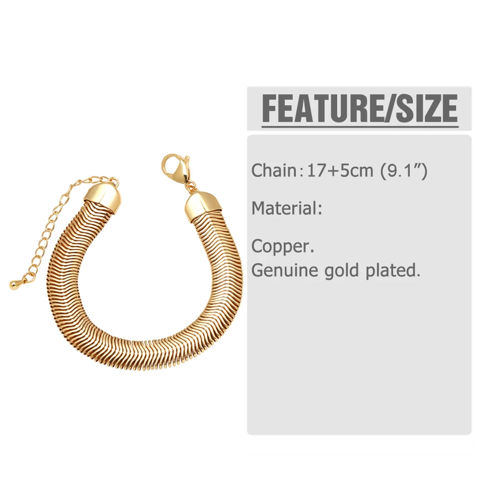 FLOLA DIY Gold Plated Bracelets for Jewelry Making Statement Gold Silver Color Wide Snake Chain Bracelets Wholesale brth77