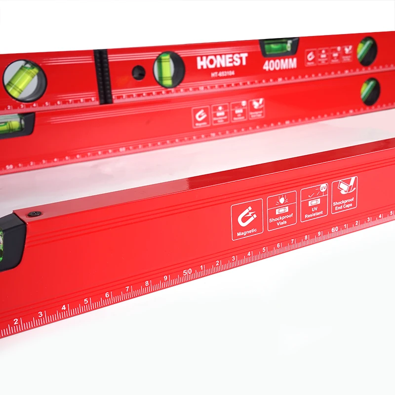 HONEST 40cm/60cm Nível de espírito Liga de alumínio Nível magnético 45 ° /90 ° /180 °   Régua de bolhas com tampas de extremidade com absorção de choque
