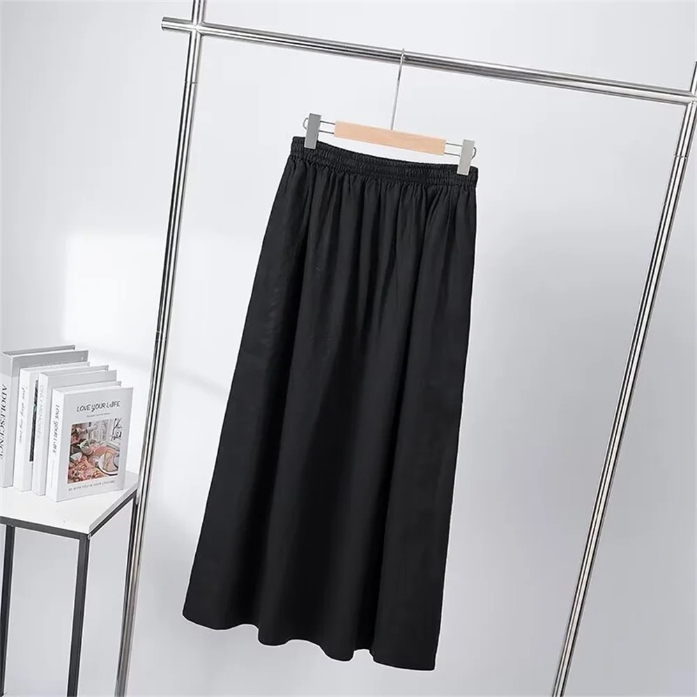 Cos Lris 2024 Summer New Product Women\'s Versatile Casual Elastic Waist Black A-line Skirt Half skirt