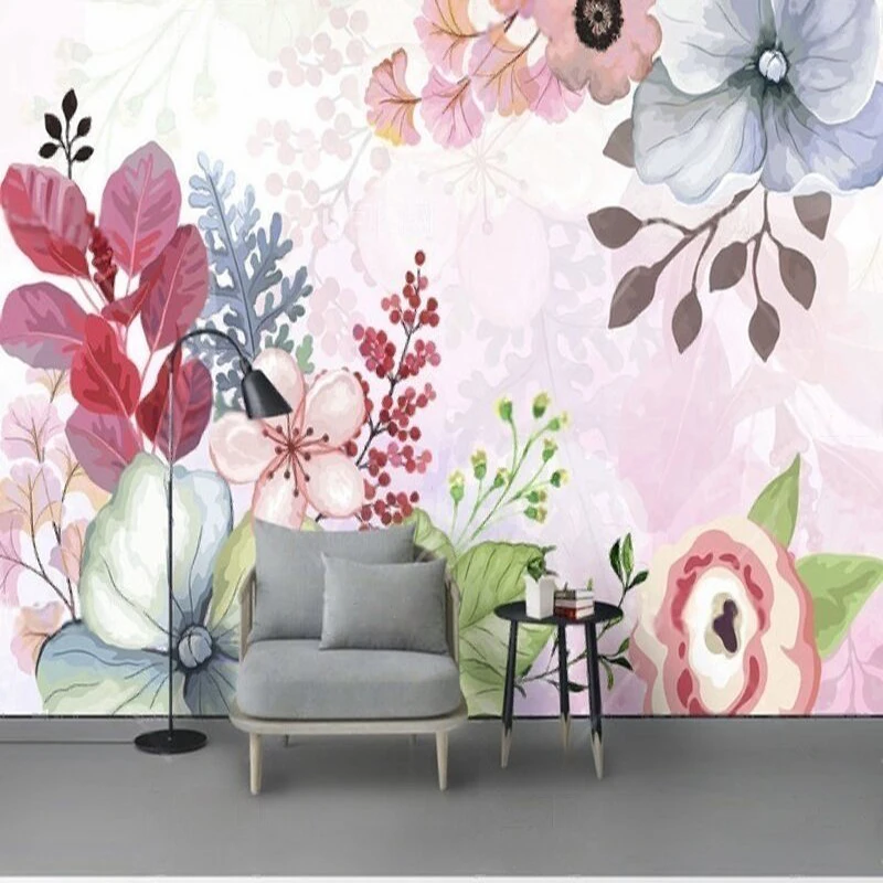 New modern simple hand-painted watercolor flowers beautiful living room TV luxurious home decoration bedroom background wall