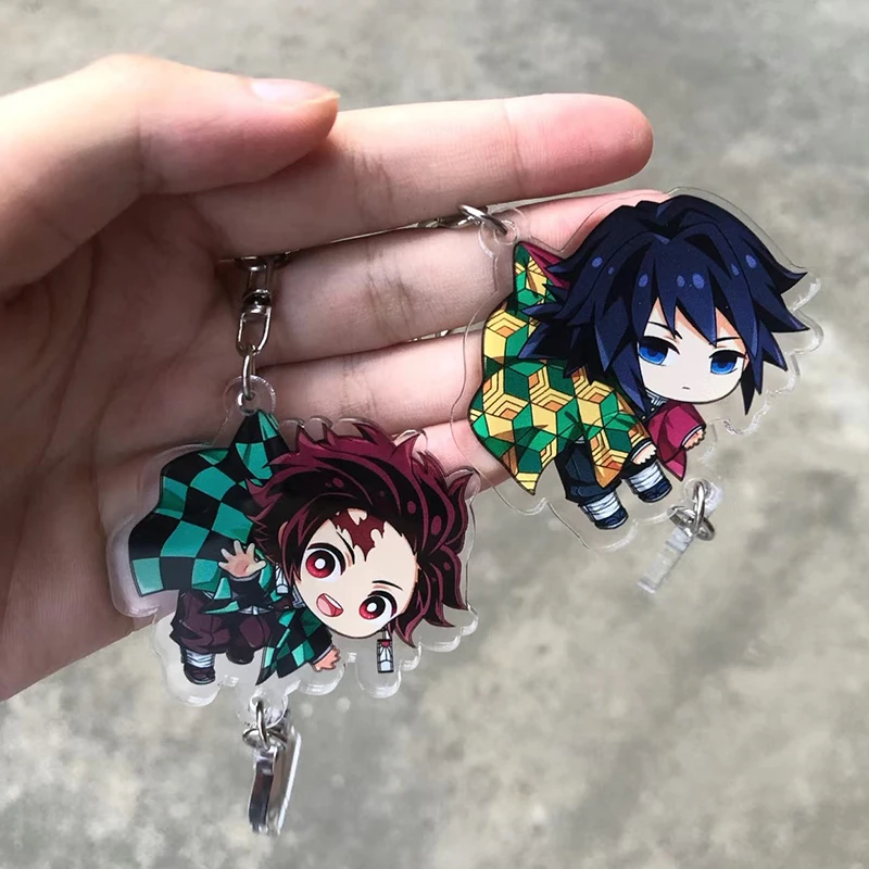 LLavero acrílico Demon Slayer Tanjiro Kamado, periféricos de Anime, dibujos animados bonitos, joyería de moda, colgante para mochila, regalo de Navidad