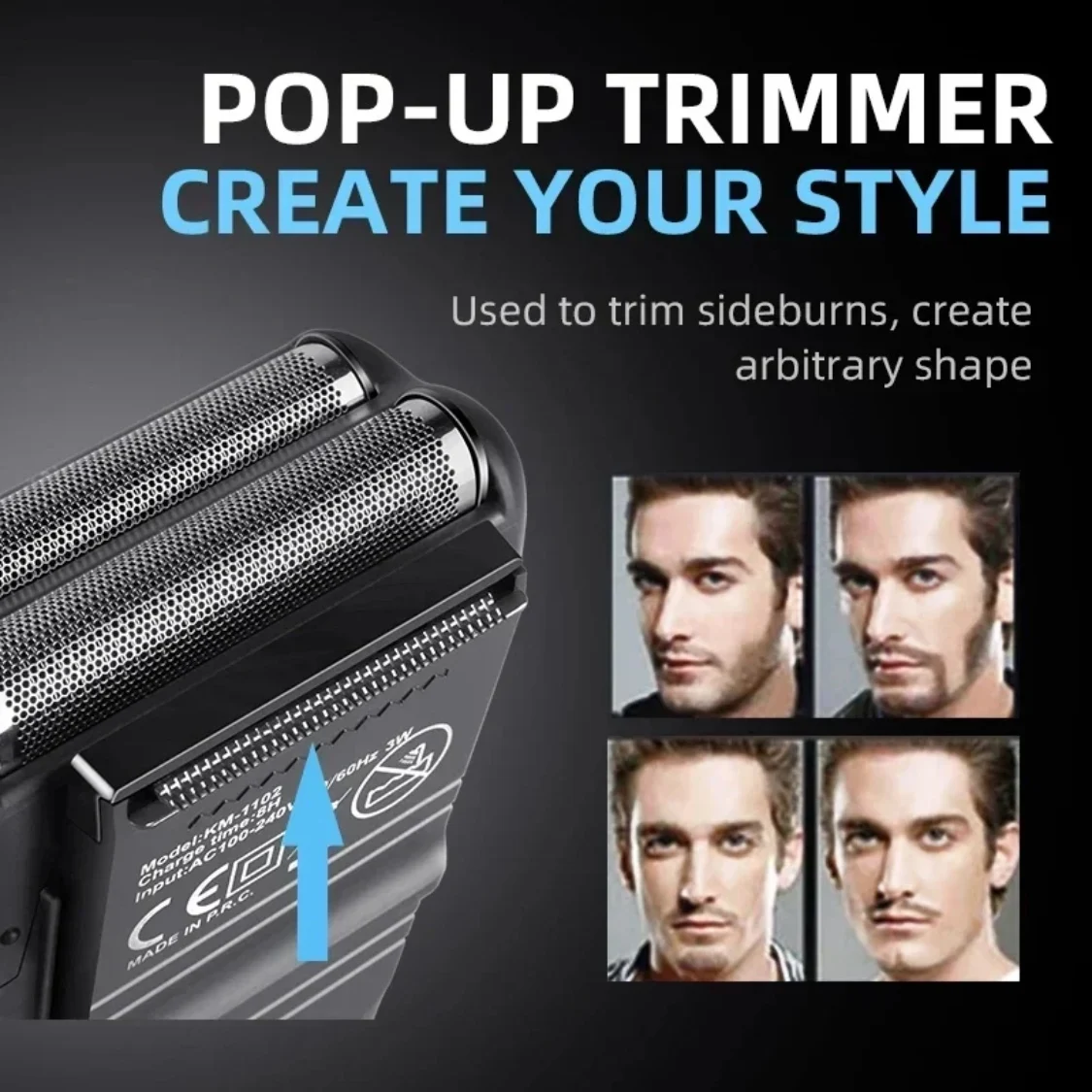 KEMEI-KM-1102 Compact Rechargeable Lithium Ion Shaver Kit,Foil Professional Electric Shaver for Men