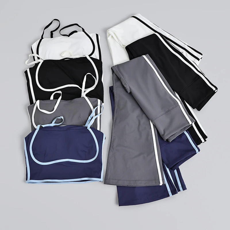 

Spring Summer 2026 Women's Yoga Suit Sleeveless Backless Top with Bra High Waist Women's Trousers Suit Slimming Line Suspenders