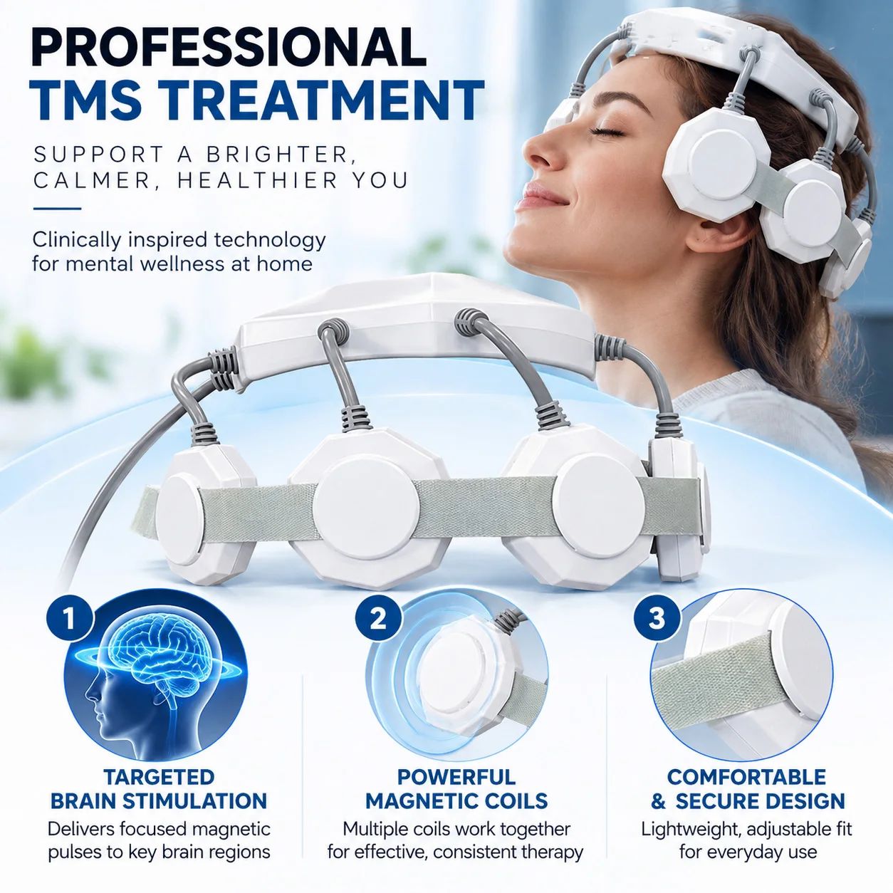 ZJZK Transcranial Magnetic Stimulation Machine tDCS Stimulation Brain Neurostimulator 19 Modes 1-50Hz for Chronic Pain Migraine
