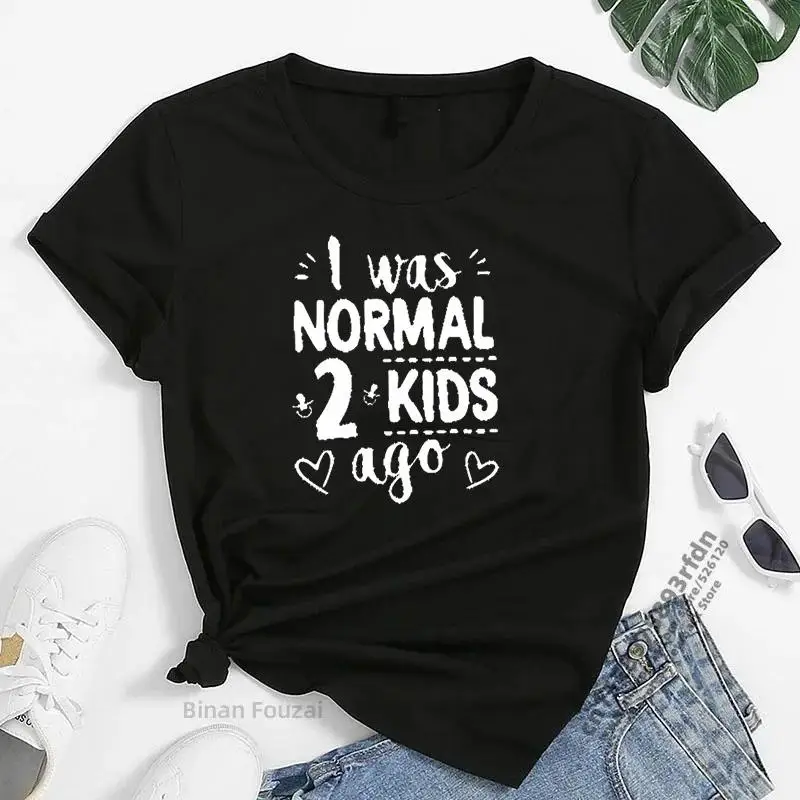 

I Was Normal 2 Kids Ago Printed Women Summer T-shirt Short Sleeve Mom Life T-shirt Women Fashion Casual for Lady Clothes