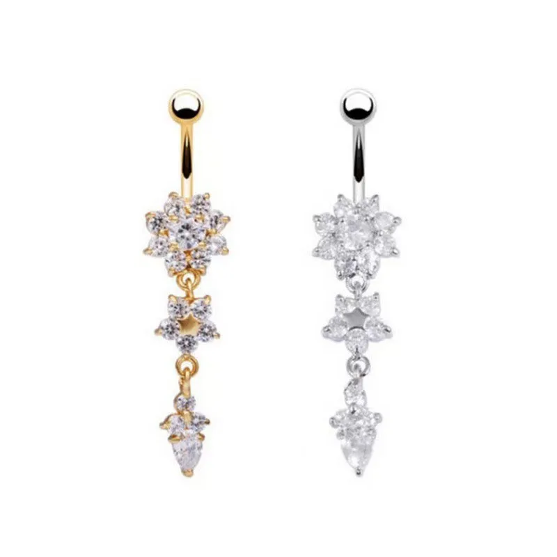 1Pc Stainless Steel Crystal Zircon Belly Button Rings, Piercing Women Navel Fashion Body Jewelries