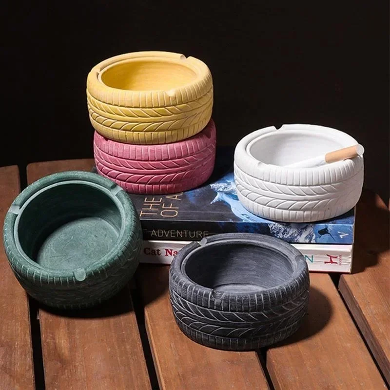 Retro Tire Shape Ashtray Ash Tray Holder Resin Cigarette Smoking For Living Room Decorations Home Gadgets Accessories