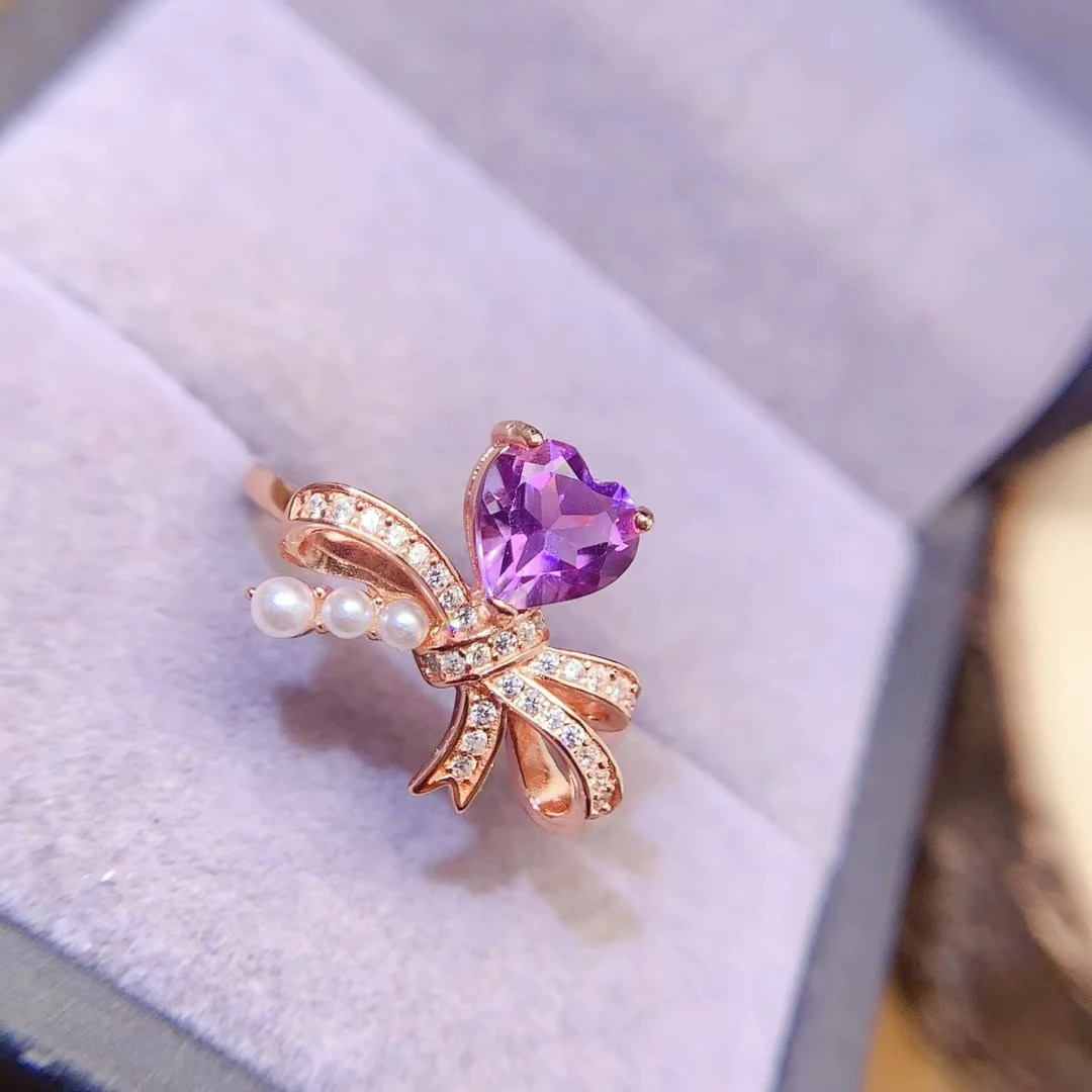 KJJEAXCMY Boutique New Natural Amethyst Women's Simple Elegant Ring S925 Silver Electroplating Process Inlaid High Clarity