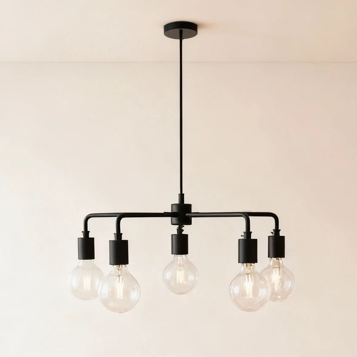 

American Minimalist 5-head Wrought Iron Living Room Dining Room Chandelier Nordic Black Gold Line Creative Art Pendant Lights