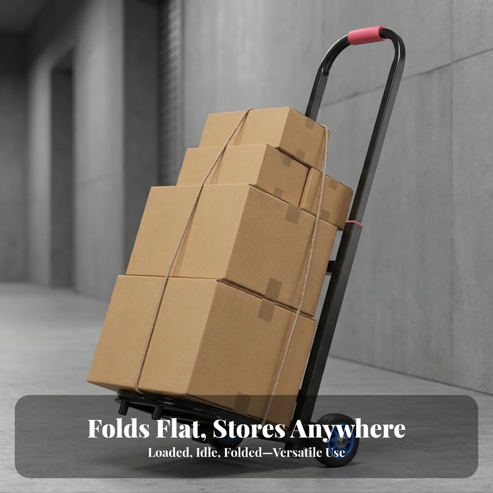 Folding Hand Truck with Ropes Space-Saving Folding Hand Truck Foldable Dolly Cart High Capacity Dolly with Rubber Wheels Sturdy